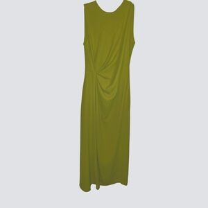 Elegant Zara Olive Green Sleeveless Dress. Side Ruching. Midi Length.